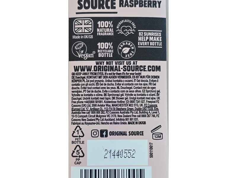 Original Source Shower Gel, Creamy Vanilla & Raspberry, 250 mL