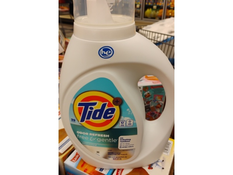 Tide Odor Refresh Liquid Detergent, Free & Gentle, 39 Loads, 55 fl oz/1.62 L