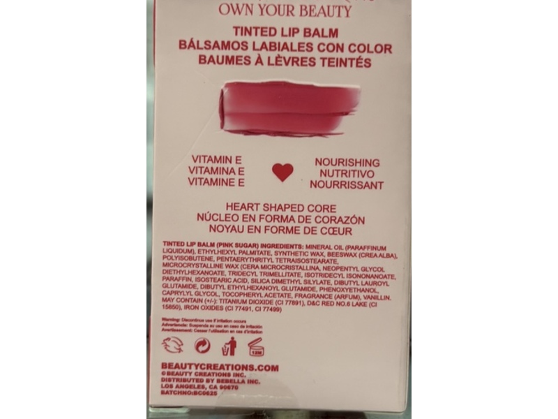 Beauty Creations Lip Treat Tinted Lip Balm, Pink Sugar, 0.10 oz/3 g