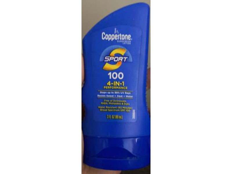 Coppertone 4-In-1 Sport Sunscreen Lotion, SPF 100, 3 fl oz/89 mL