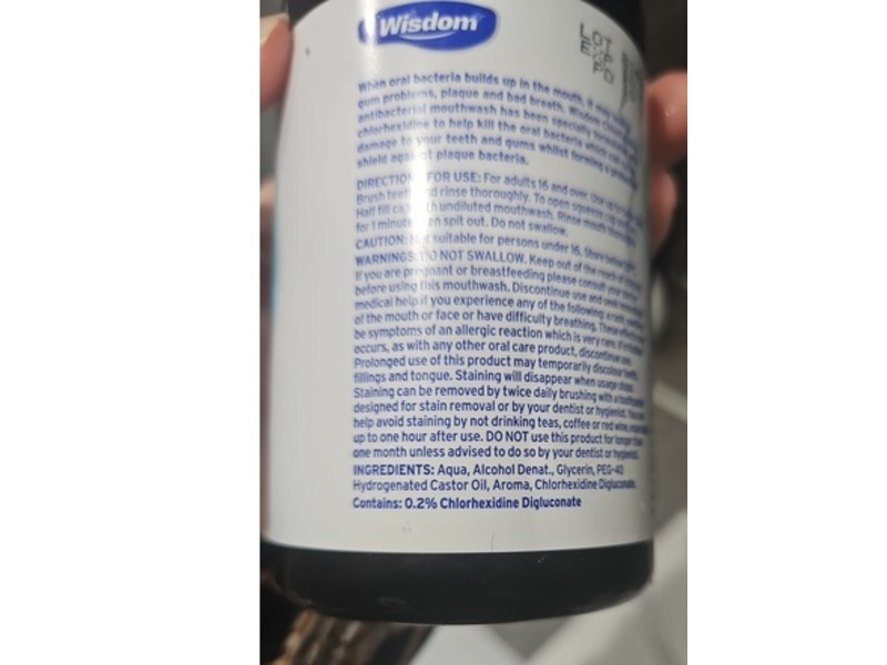 Wisdom Gum Health Chlorhexidine Antibacterial Mouthwash, Fresh Mint, 300 mL