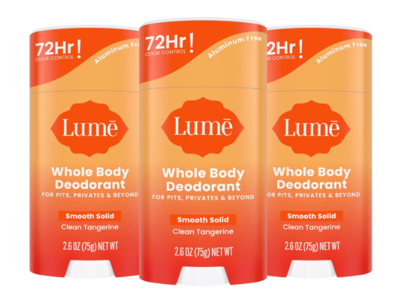 Lume Whole Body Deodorant, Clean Tangerine, 2.6 oz/5 g, Pack Of 3