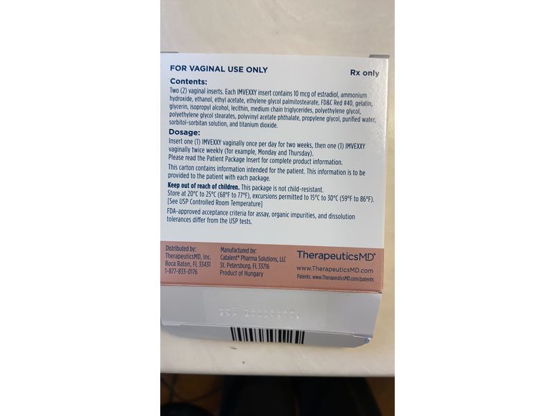 Imvexxy 10 Mcg (Estradiol Vaginal Inserts), 2 inserts, TherapeuticsMD (RX)