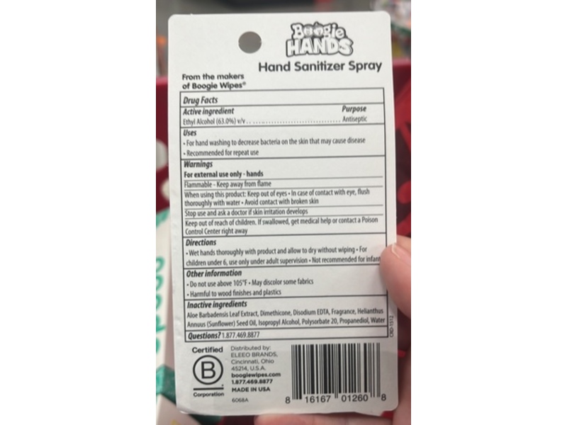 Boogie Hand Sanitizer Spray, Aloe & Sunflower Seed Oil, 0.3 fl oz/8.5 mL, Pack Of 2