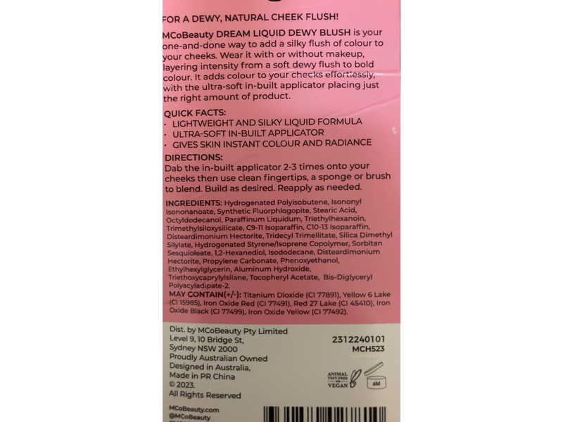 MCoBeauty Dream Liquid Dewy Blush, Soft Peach, 0.155 fl oz/4.6 mL