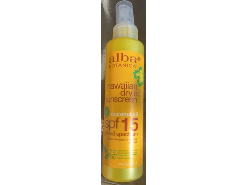 Alba Botanica Hawaiian Sunscreen, Dry Oil, SPF 15, 4.5 fl oz/133 mL