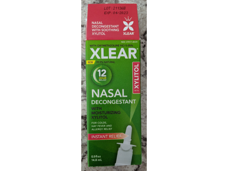 Xlear 12-Hour Decongestant Nasal Spray, Instant Relief, 0.5 fl oz/14.8 mL