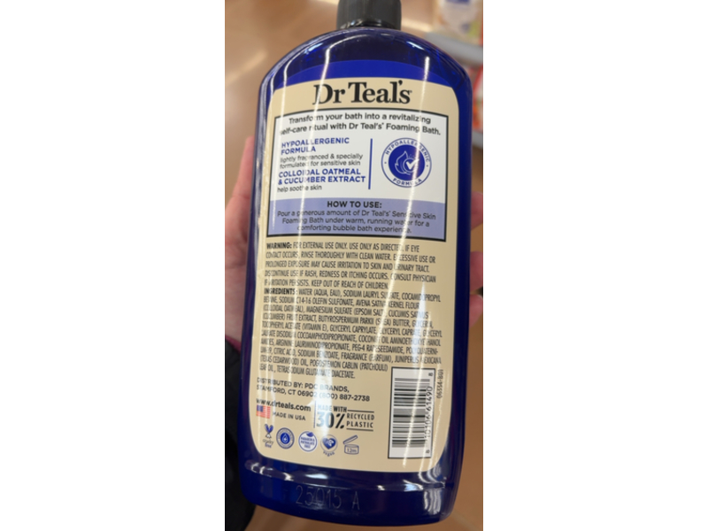 Dr Teal's Foaming Bath with Pure Epsom Salt with Colloidal Oatmeal & Cucumber Extract, 34 fl oz/1000 mL