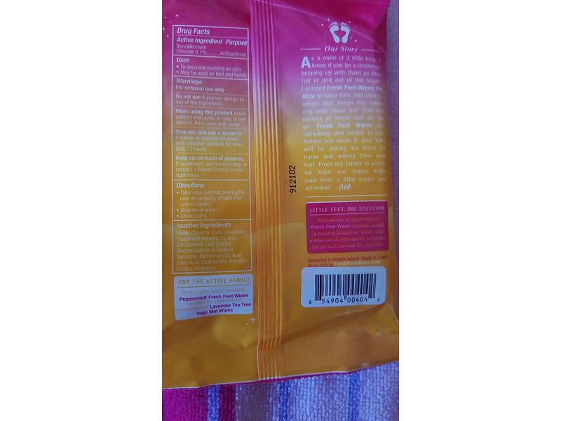 Jasmineseven Fresh Feet Wipes For Kids, Grapefruit, 10 Ct