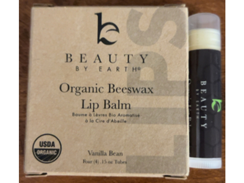 Beauty By Earth Organic Beeswax Lip Balm, Vanilla Bean, 0.15 oz, 4 Count