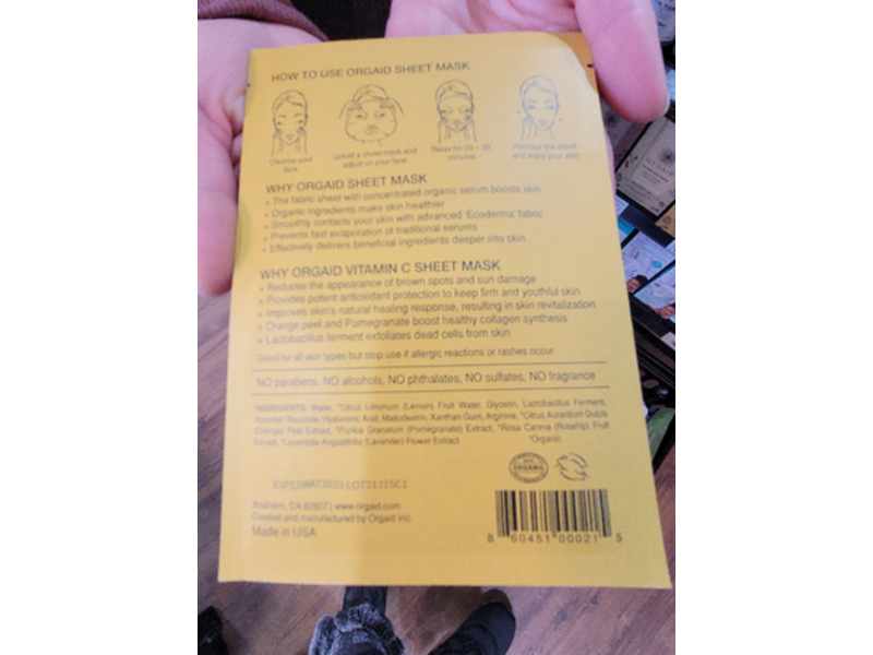 Orgaid Organic Sheet Mask, Vitamin C & Revitalizing, 0.8 fl oz/24 mL