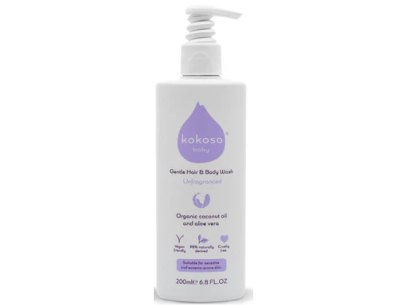 Kokoso Baby Unfragranced Gentle Hair & Body Wash, Coconut Oil & Aloe Vera, 6.8 fl oz/200 mL