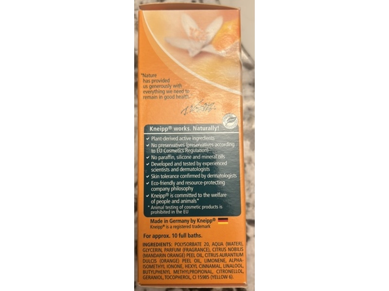 Kneipp Stress-Free Herbal Bath, Mandarin & Orange, 3.38 fl oz/100 mL