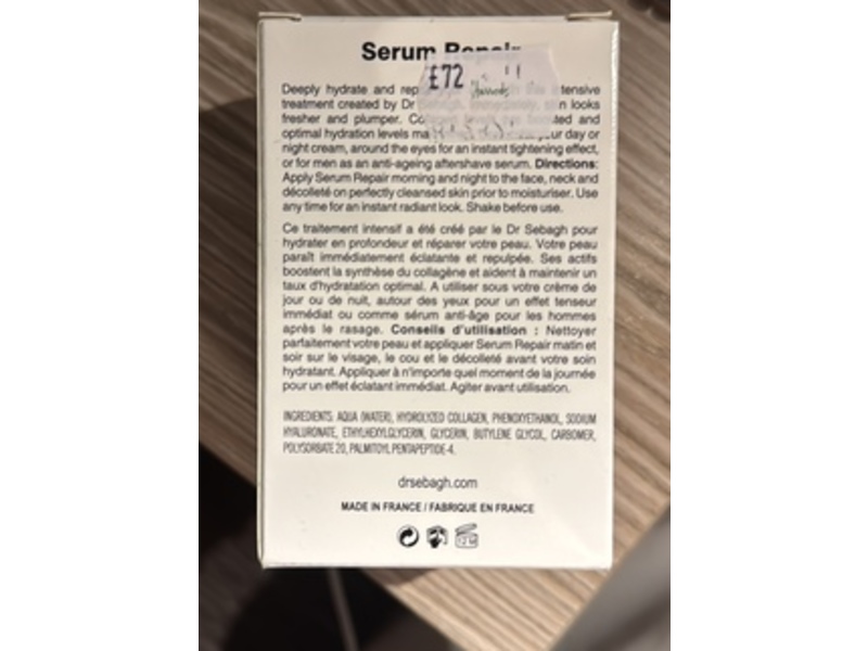 Dr Sebagh Skin Hydrating Repairing Serum, Hyaluronic Acid, 0.68 fl oz/20 mL