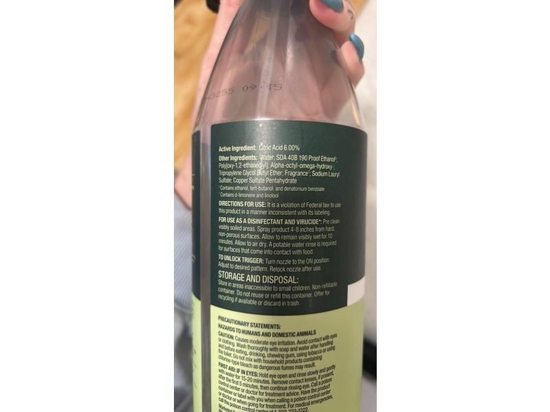 Ever Spring Disinfecting Cleaner, Citrus & Basil, 28 fl oz/828 mL