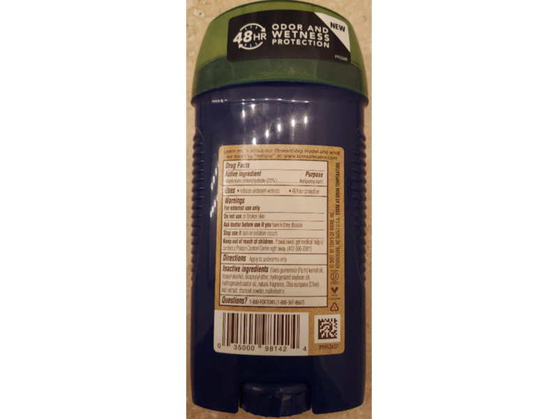 Tom's Of Maine Antiperspirant Deodorant For Men, Charcoal, 2.8 oz/79 g