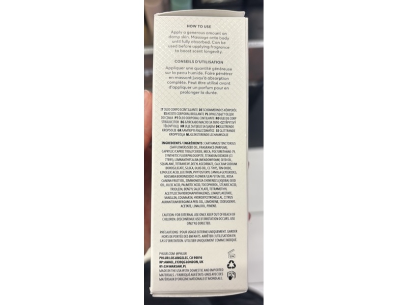 Phlur Shimmering Body Oil, Beach Skin, 4 fl oz/120 mL