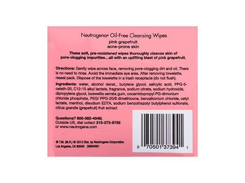 Neutrogena Oil-Free Cleansing Wipes, Pink Grapefruit, 2-pack