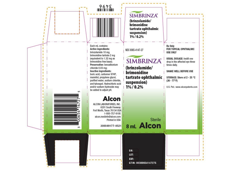 Simbrinza (brinzolamide/brimonidine tartrate ophthalmic suspension) 1%-0.2%, 8 mL, Alcon Laboratories, Inc (RX)