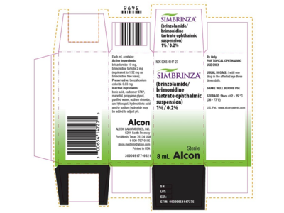 Simbrinza (brinzolamide/brimonidine tartrate ophthalmic suspension) 1%-0.2%, 8 mL, Alcon Laboratories, Inc (RX)