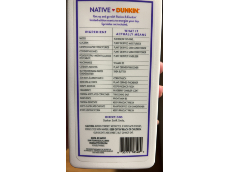 Native Dunkin Blueberry Cobbler Moisturizing Lotion, 16.5 fl oz/487 mL