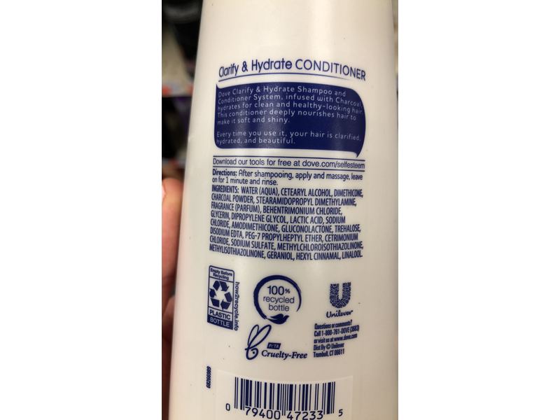 Dove Nutritive Solutions Clarify & Hydrate Conditioner, Charcoal, 12 fl oz/355 mL