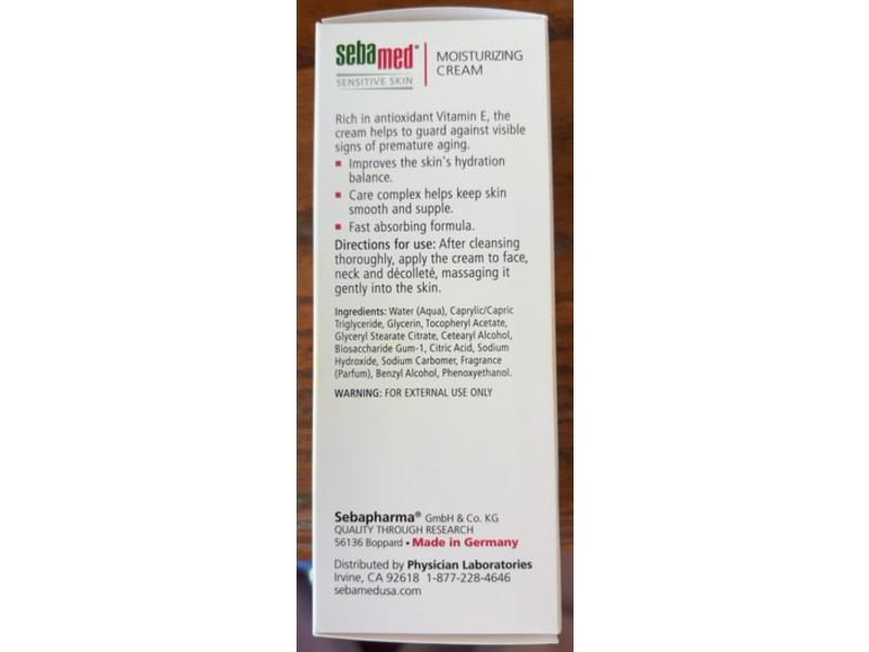 Seba Med Moisturizing Cream, Vitamin E, 3.4 fl oz/100 mL, Pack Of 2