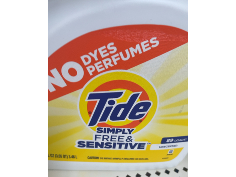 Tide Simply Free & Sensitive Laundry Detergent, Unscented, 89 Loads,117 oz/3.46 L