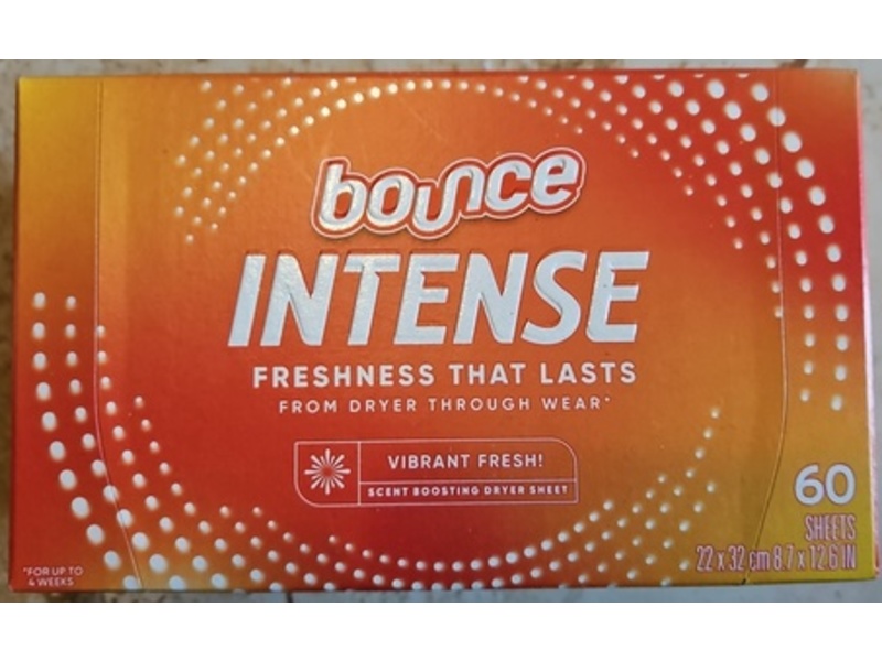 Bounce Intense Scent Boosting Dryer Sheet, Vibrant Fresh, 60 Count,