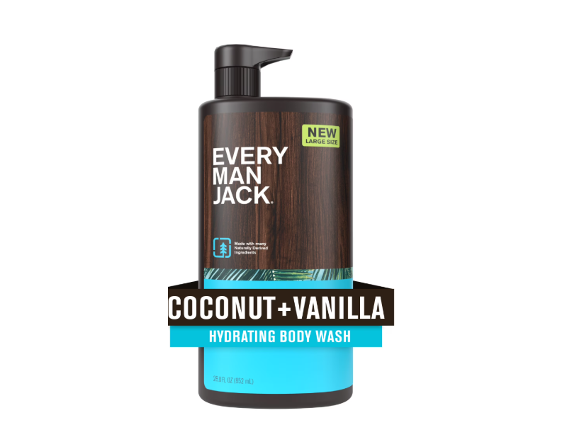 Every Man Jack Men's Hydrating Body Wash, Coconut + Vanilla, 28.8 fl oz/852 mL