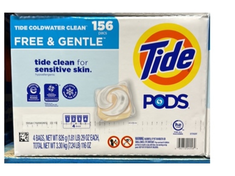 Tide Laundry Detergent Pods, Free & Gentle, 29 oz/826 g, 156 Pacs