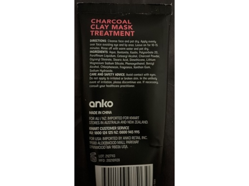 Anko Clay Mask Treatment, Charcoal, 150 mL