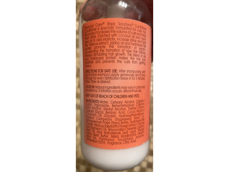 Personal Care Shea Solutions Curl & Shine Conditioner, Coconut & Hibiscus, 12 fl oz/355 mL