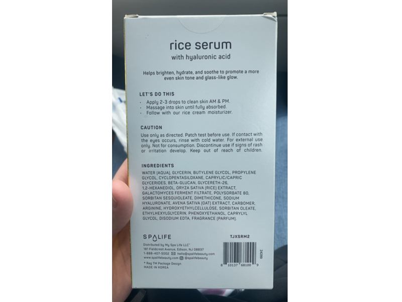SpaLife Brighten & Hydrate Rice Serum, Hyaluronic Acid, 3.4 fl oz/100 mL