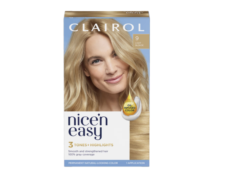 Clairol Nice'n Easy 3 Tones+Highlights Permanent Hair Color, 9 Light Blonde, 1 Application