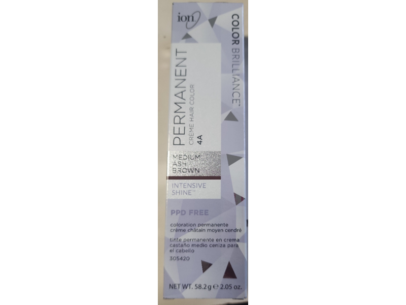 Ion Color Brilliance Permanent Creme Hair Color, 4A Medium Ash Brown, 2.05 oz/58.2 g