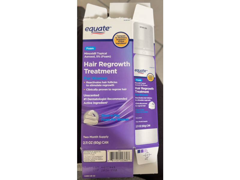 Equate Hair Regrowth Treatment Foam, Minoxidil Topical Aerosol 5%, 2.11 oz/60 g