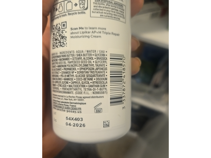 La Roche-Posay Lipikar AP+M Triple Repair Moisturizing Cream, 13.52 fl oz/ 400 mL