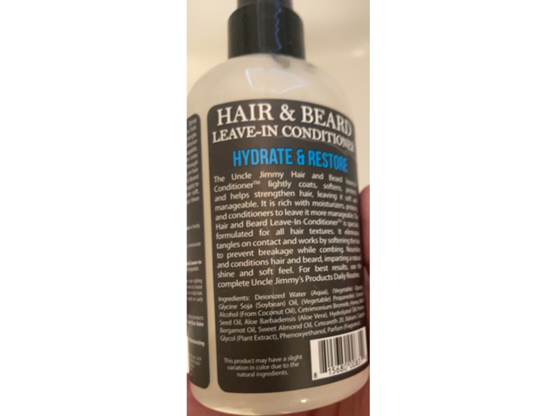 Uncle Jimmy Hair & Beard Leave-In Conditioner, Hydrate & Restore, 8 fl oz/236 mL