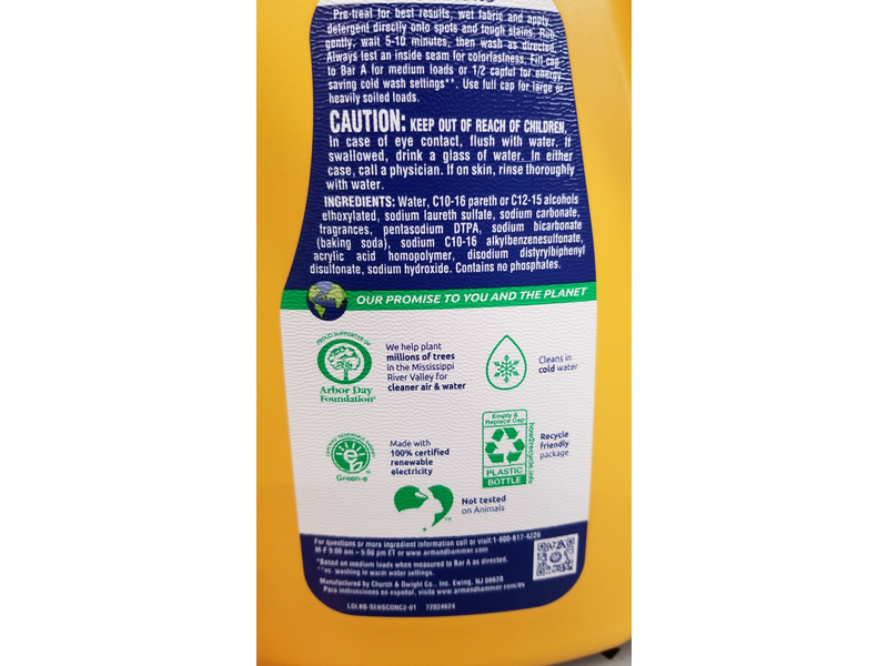 Arm & Hammer Sensitive Skin Liquid Laundry Detergent, Plus Fresh, 105 Loads , 105 fl oz/3.1 L