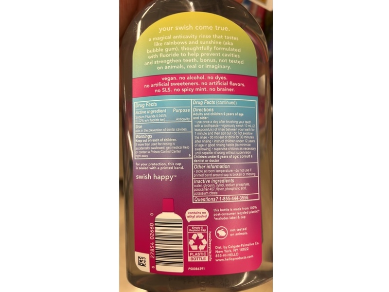 hello Unicorn Splash Anticavity Fluoride Rinse, Bubble Gum, 17.6 fl oz/520 mL