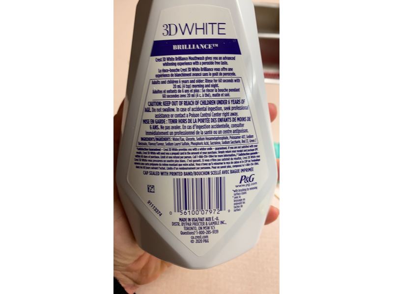 Crest 3D White Brilliance Whitening Mouthwash, Clean Mint, 500 mL