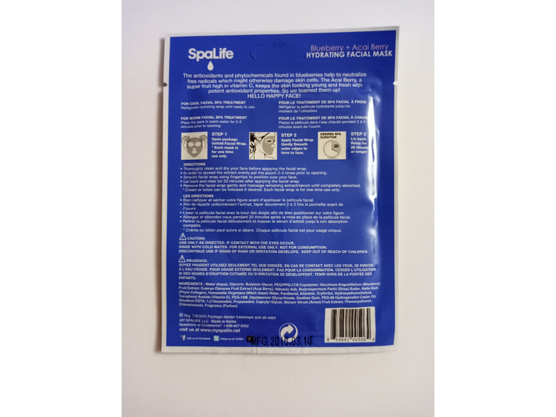 Spalife Hydrating Facial Mask, Blueberry and acai berry, 0.81 oz/23 g