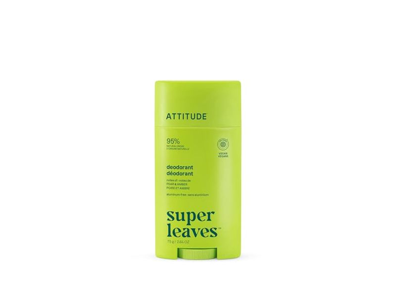 Attitude Super Leaves Deodorant, Pear & Amber, 2.64 oz/75 g