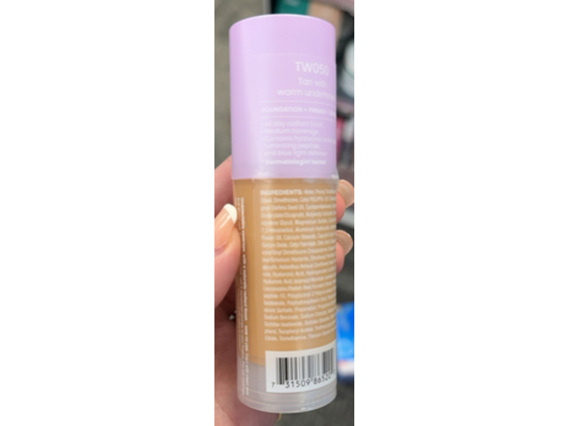 JOAH Crystal Glow Peptide-Infused Foundation, TW050 Tan Warm, 1.01 fl oz/30 mL