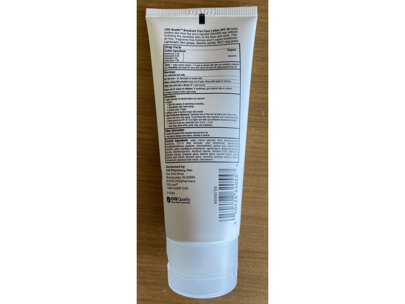 CVS Health Breakout Free Face Lotion SPF30 Sunscreen, 3.0 fl oz (88 mL)