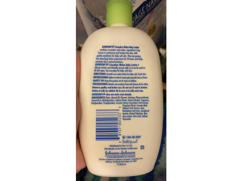 Johnson's Baby Lotion, Cucumber Melon, 15 fl oz/444 mL