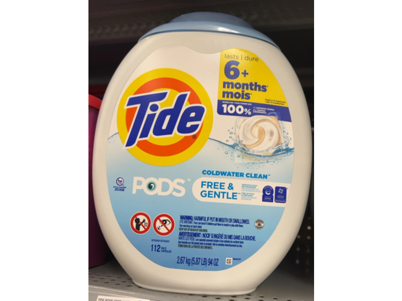 Tide Free & Gentle Laundry Detergent Pods, 112 Loads, 94 oz/2.67 kg