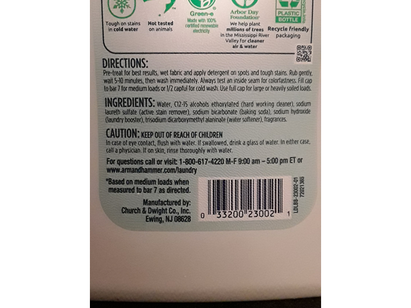 Arm & Hammer Hypoallergenic Baby Liquid Laundry Detergent, 35 Loads, 55.1 fl oz/1.62 L