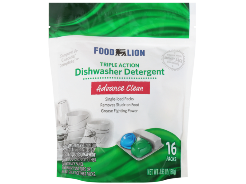 Food Lion Triple Action Dishwasher Detergent, Advance Clean, 5.93oz/168 g, 16 Count